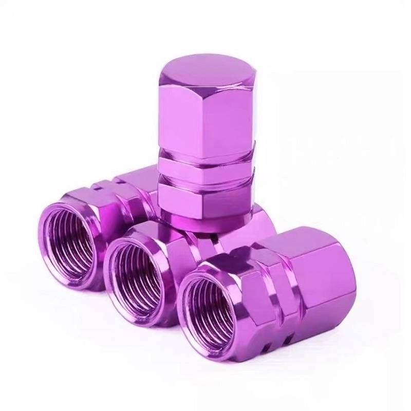 4 Stück Reifenventilkappen purple lila eloxiert -Aluminium-